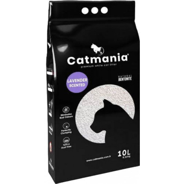 Купити Бентонітовий наповнювач для кішок CATMANIA з ароматом лаванди та фіолетовими гранулами 10 літрів/8,5 кг