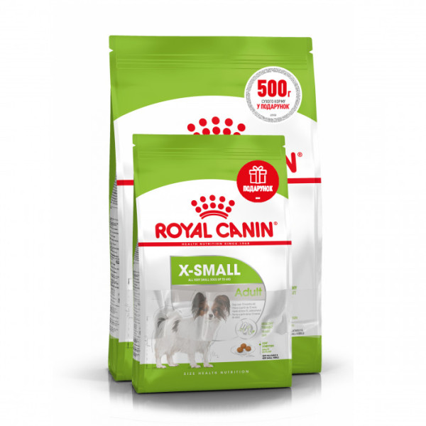 Купити Акція! Корм для дорослих собак ROYAL CANIN XSMALL ADULT 1.5 кг + пакування 500 г у подарунок