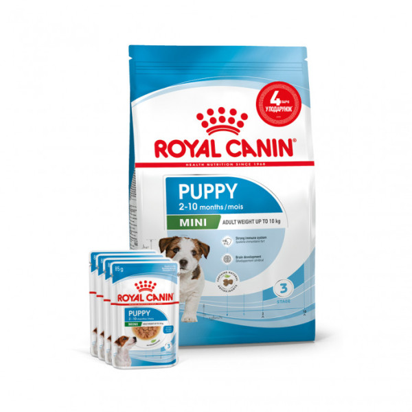 Купити Акція ! Корм для цуценят ROYAL CANIN MINI PUPPY 2 кг + 4 шт вологого корму в подарунок !
