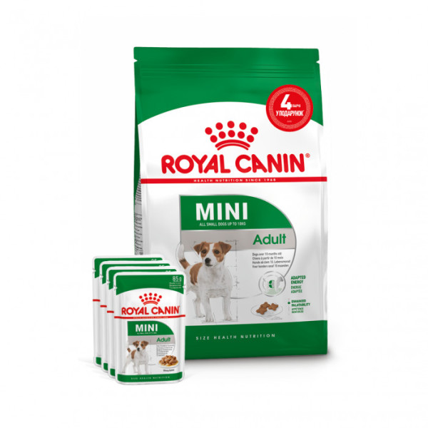 Купити Акція ! Корм для дорослих собак ROYAL CANIN MINI ADULT 2 кг + 4 шт вологого корму в подарунок !