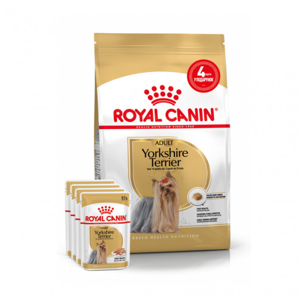Купити Акція ! Корм для дорослих собак ROYAL CANIN YORKSHIRE ADULT 1.5 кг + 4 шт вологого корму в подарунок !