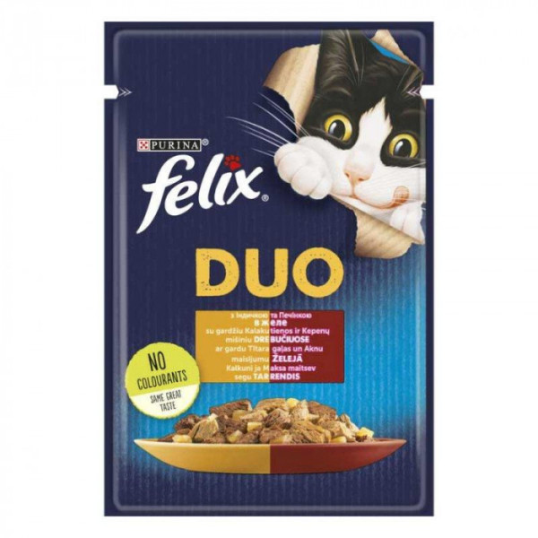 Купити Вологий корм Felix Fantastic Duo для кішок, з індичкою та печінкою, у желе 85 г*26 шт.