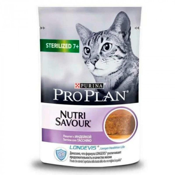 Купити Вологий корм Purina Pro Plan Sterilised для стерилізованих кішок за 7 років, з індейкою 85г*24шт