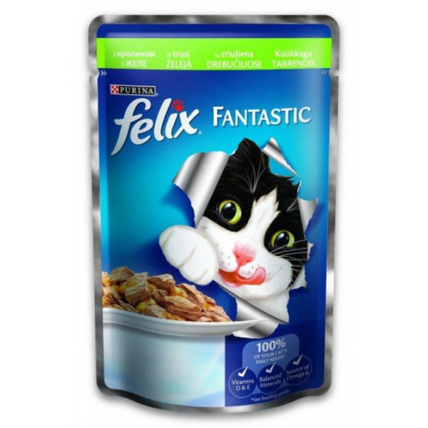 Купити Вологий корм Felix Fantastic для кішок, з кроликом у желе 85 г*26 шт.