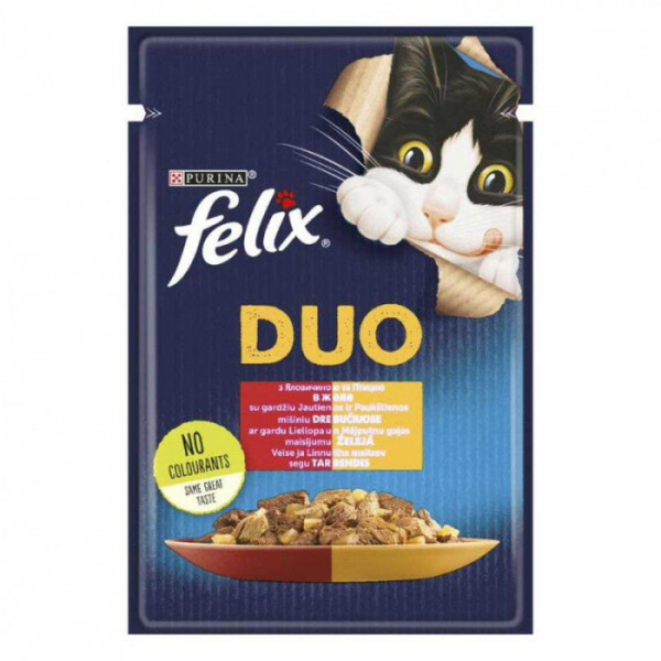 Купити Вологий корм Felix Fantastic Duo для кішок, з яловичиною та птицею, у желе 85 г*26 шт.