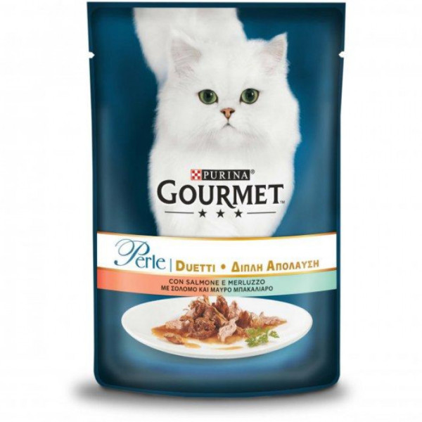 Купити Вологий корм Gourmet (Гурме Дуо) Perle Duo для кішок із лососем і сайдою 85г*24 шт