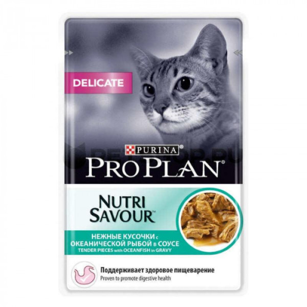 Купити Вологий корм Purina Pro Plan Delicate Nutrisavour для кішок із чутливим травленням, з рибою 85 г*26 шт