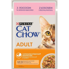 Вологий корм Purina Cat Chow (Кет Чау) для кішок, з лососем і зеленою квасолею, шматочки в желе 85 г*26 шт.