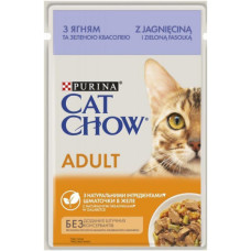 Вологий корм Purina Cat Chow (Кет Чау) для кішок, з ягням і зеленою квасолею, шматочки в желе 85 г*26 шт.