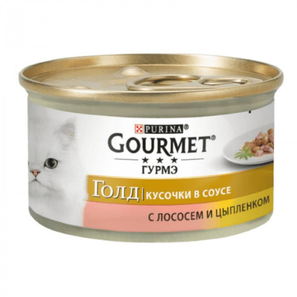 Купити Gourmet Gold (Гурме Голд) консерви для кішок із лососем і курчам, шматочки в соусі 85 г*24 шт.