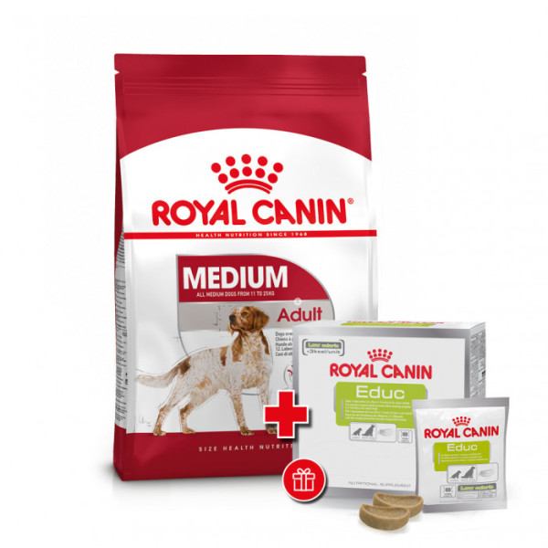 Купити Корм для дорослих собак ROYAL CANIN MEDIUM ADULT 15 кг + EDUC 30 шт у подарунок
