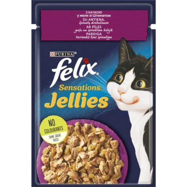 Купити Вологий корм FELIX Sensations Jellies для котів, з качкою і шпинатом в желі  85г*26шт