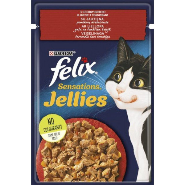 Купити Вологий корм FELIX Sensations Jellies для кішок, з яловичиною і томатами в желі   85г*26шт