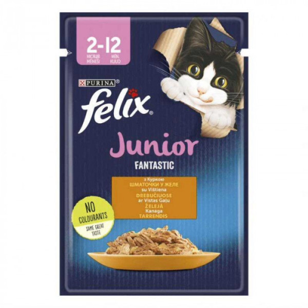 Купити Вологий корм Felix Fantastic для кошенят, з куркою в желе 85 г*26 шт