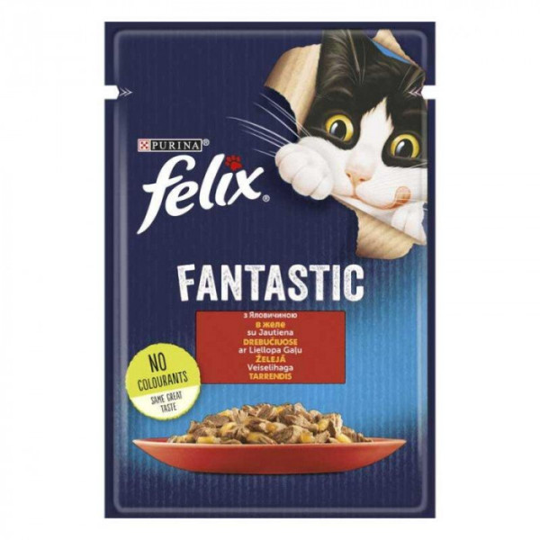 Купити Вологий корм Felix Fantastic для кішок, з яловичиною в желе 85 г*26 шт