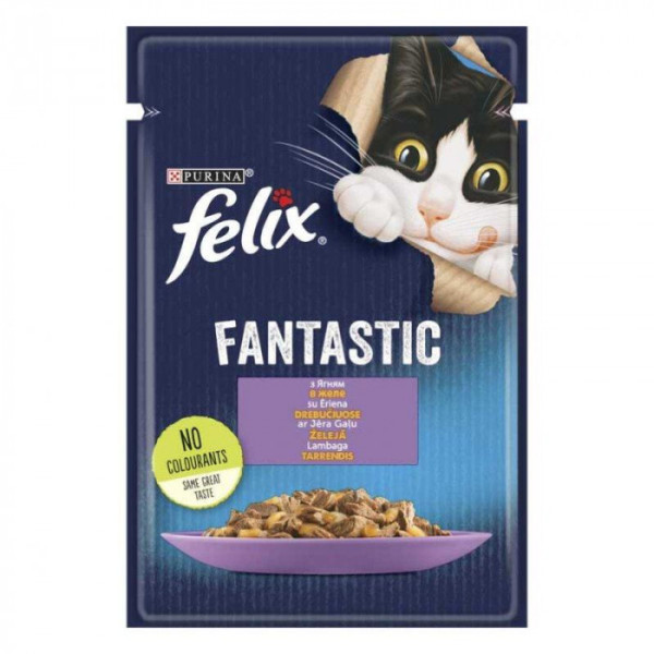Купити Вологий корм Felix Fantastic для кішок, з ягням у желе 85 г*26 шт