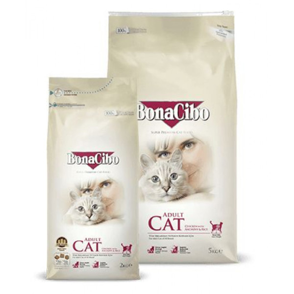 Купити Сухий корм BonaCibo Adult Cat Chicken&Rice with Anchovy з м'ясом курки, анчоусами та рисом для котів 5 кг