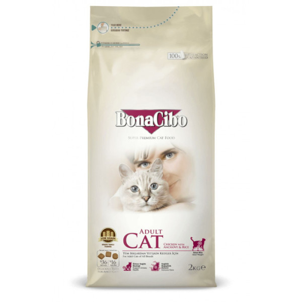 Купити Сухий корм BonaCibo Adult Cat Chicken&Rice with Anchovy з м'ясом курки, анчоусами та рисом для котів 2 кг