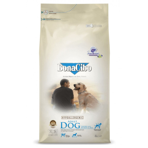 Купити Сухий корм BonaCibo Adult Dog Chicken&Rice with Anchovy з м'ясом курки, анчоусами та рисом для дорослих собак усіх порід 4 кг
