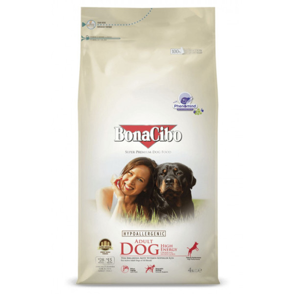 Купити Сухий корм BonaCibo Adult Dog High Energy Chicken&Rice with Anchovy з м'ясом курки, анчоусами та рисом для дорослих активних собак усіх порід 4 кг