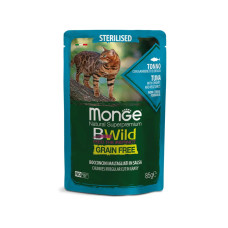Вологий корм для котів Monge Cat Wet Bwild Grain Free Sterilised Тунeць, Креветки, Овочі 85 г
