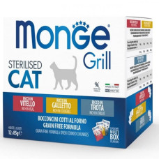 Вологий корм для стерилізованих котів Monge Cat GRILL MIX Sterilised Півник, форель, телятина 1.02 кг