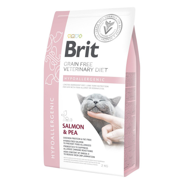 Сухий корм для котів, при харчовій алергії Brit GF Veterinary Diet Hypoallergenic 2 кг - лосось