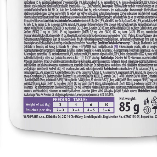 Вологий корм для котів Brit GF VetDiet Gastrointestinal pouch 85 г - ягня