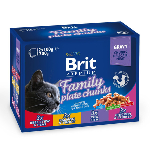 Набір вологого корму для котів Brit Premium Cat Family Plate pouches 1200 г - асорті