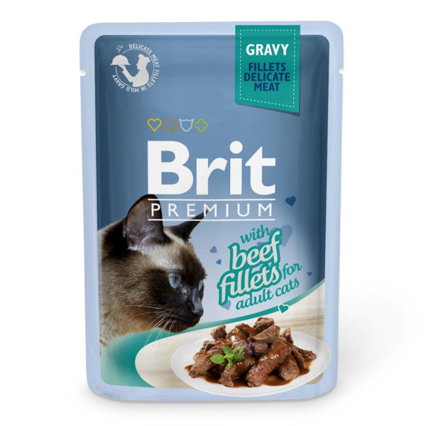 Вологий корм для котів Brit Premium Cat Beef Fillets Gravy pouch 85 г - філе яловичини в соусі