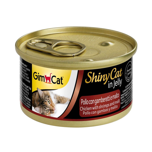 Вологий корм для котів GimCat Shiny Cat 70 г - курка, креветки та солод