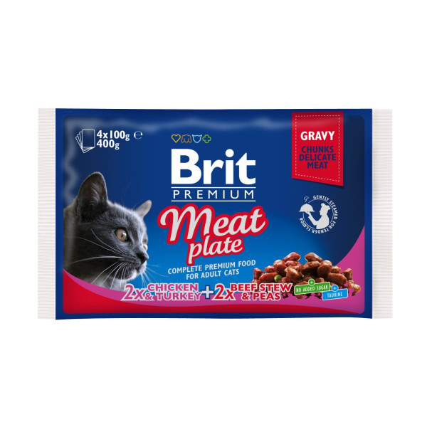 Набір вологого корму для котів Brit Premium Cat Meat Plate pouches 400 г - асорті