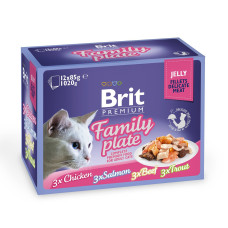 Вологий корм для котів Brit Premium Cat Family Plate Jelly pouches 1020 г - асорті з 4 смаків Сімейна тарілка в желе