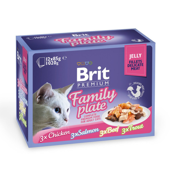 Вологий корм для котів Brit Premium Cat Family Plate Jelly pouches 1020 г - асорті з 4 смаків Сімейна тарілка в желе