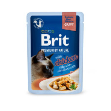 Вологий корм для котів Brit Premium Delicate Fillets in Gravy Chicken for Sterilised pouch 24 шт x 85 г - курка