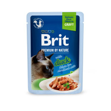 Вологий корм для котів Brit Premium Delicate Fillets in Gravy Duck for Sterilised pouch 24 шт x 85 г - качка