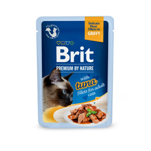 Вологий корм для котів Brit Premium Delicate Fillets in Gravy Tuna pouch 85 г - тунець