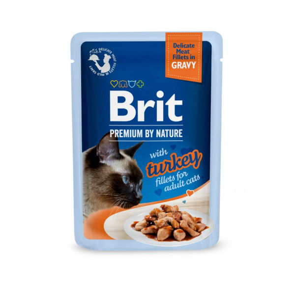 Вологий корм для котів Brit Premium Delicate Fillets in Gravy Turkey pouch 85 г - індичка