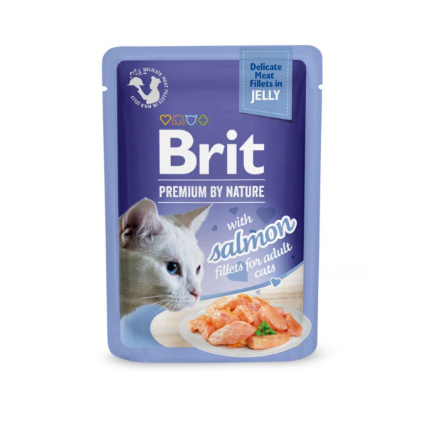 Вологий корм для котів Brit Premium Delicate Fillets in Jelly Salmon pouch 85 г - лосось