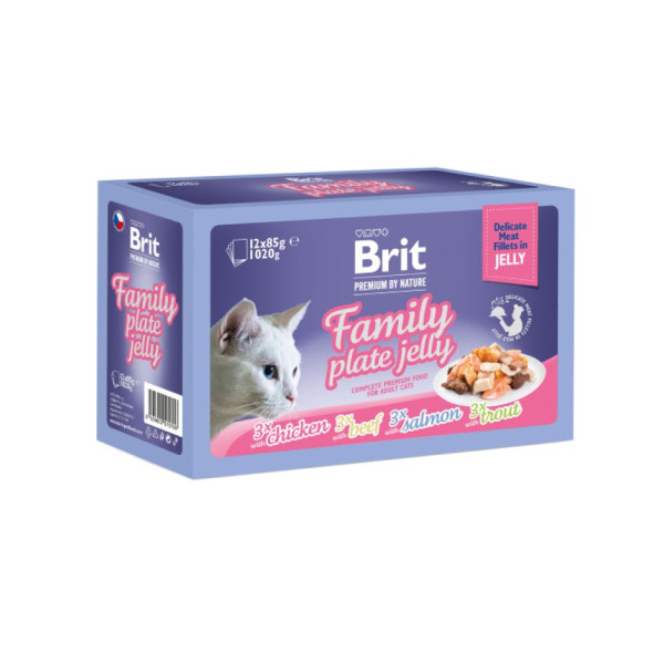 Набір вологого корму для котів Brit Premium Delicate Fillets in Jelly Family Plate 12 шт x 85 г - асорті