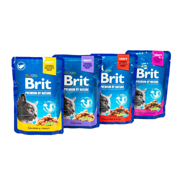 Набір вологого корму для котів Brit Premium pouch 3+1 шт х 100 г - асорті