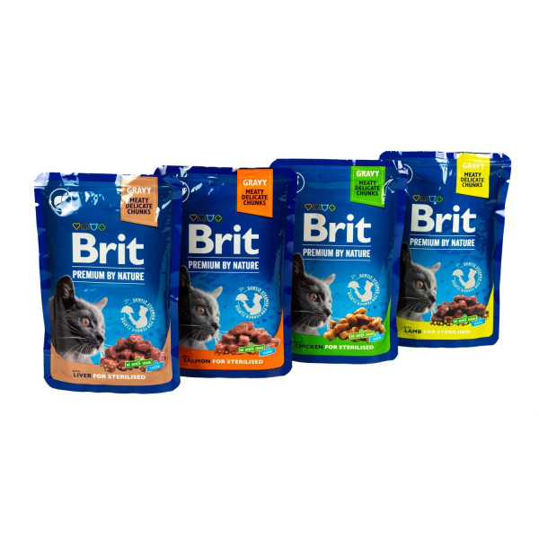 Набір вологого корму для котів Brit Premium Sterilised pouch 3+1 шт х 100 г - асорті