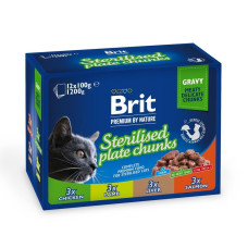 Набір вологого корму для котів Brit Premium Sterilised pouch 12 шт / 100 г - асорті