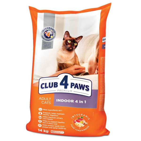 Сухий корм для дорослих котів Club 4 Paws Premium Indoor 4 в 1, 14 кг - курка