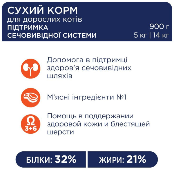 Сухий корм для дорослих котів при захворюваннях сечовивідних шляхів Club 4 Paws Premium Urinary 14 кг - курка