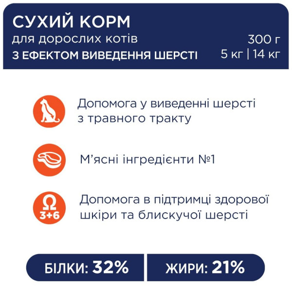 Сухий корм для дорослих котів з ефектом виведення шерсті Club 4 Paws Premium 14 кг - курка