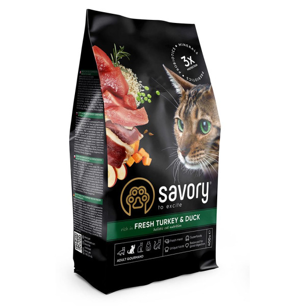Сухий корм для котів Savory Adult Gourmand 400 г - індичка та качка