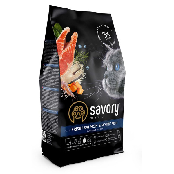 Сухий корм для котів Savory Hair and Skin Care 400 г - лосось та біла риба