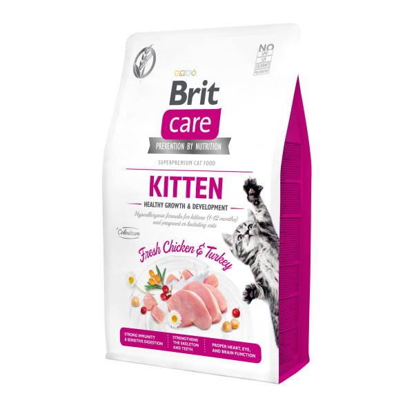 Сухий корм для кошенят Brit Care Cat GF Kitten HGrowth & Development 2 кг - курка і індичка