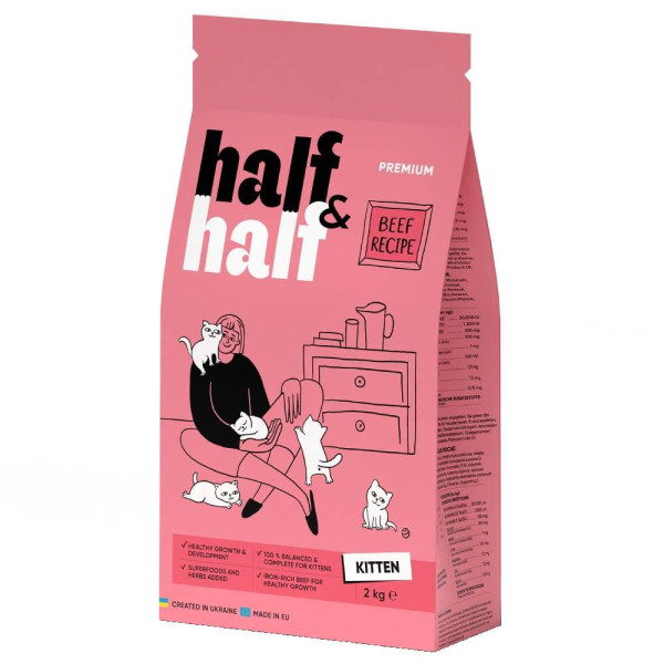 Сухий корм для кошенят Half&Half Kitten 2 кг - яловичина